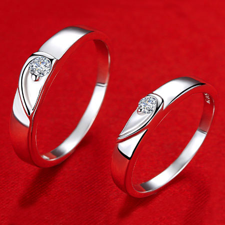 Heart Couples Promise Wedding Ring Sets in Sterling Silver