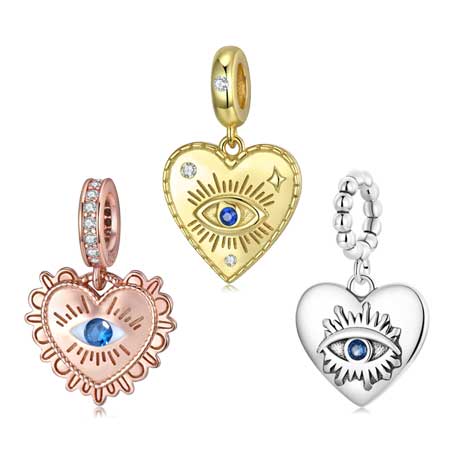 Heart Evil Eye Necklace Pendant in Sterling Silver