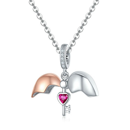 Heart Locket Necklace with Key Sterling Silver