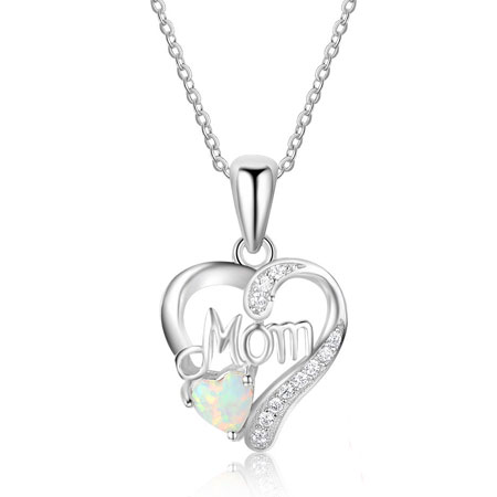 Heart Necklace for Mom & Mother's Day with Opal