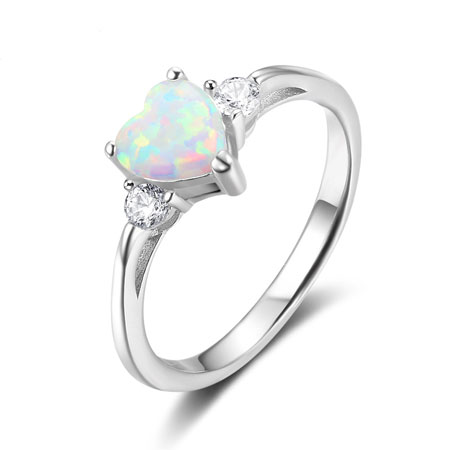 Heart Opal Rings in Sterling Silver