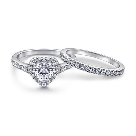 Heart Shaped Engagement Ring Set in Sterling Silver