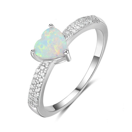 Heart Shaped Opal Engagement Ring in Sterling Silver