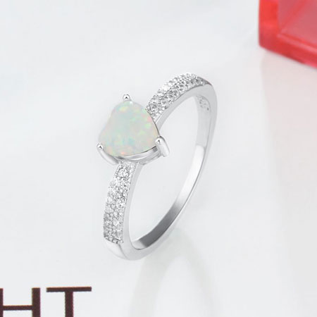 Heart Shaped Opal Engagement Ring in Sterling Silver