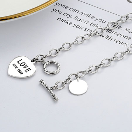 Sterling Silver Heart Tag Toggle Necklace