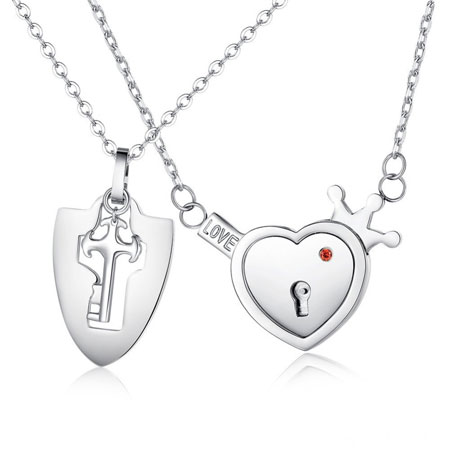 Crown Heart and Shield Key Necklace Set for Couples