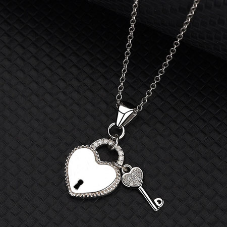 Heart with Key Necklace in Sterling Silver