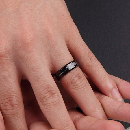 Black Tungsten Heartbeat Rings for Couples