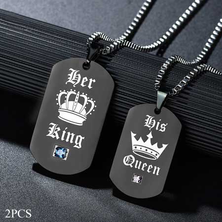 His Queen Her King Necklace in Stainless Steel