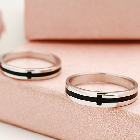 His and Hers Cross Wedding Bands in Sterling Silver