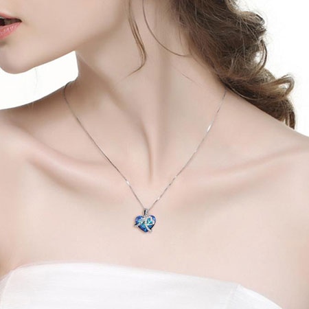 I love You Forever Necklace with Blue Heart Crystal from Swarovski Sterling Silver