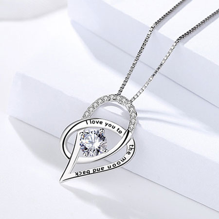 Sterling Silver I Love You to The Moon and Back Necklace - JewelryEva