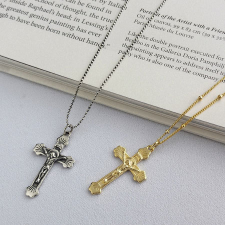 Jesus On The Cross Pendant Necklace with Chain Sterling Silver