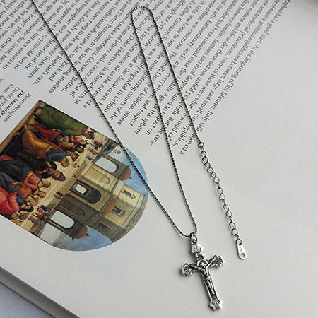 Jesus On The Cross Pendant Necklace with Chain Sterling Silver