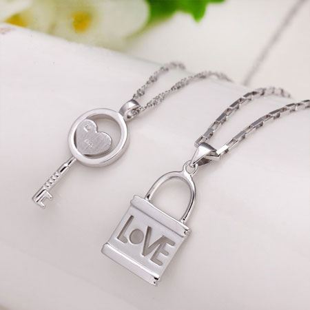Lock With Love Key Chain Necklace Antique Silver Padlock 