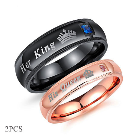 Titanium Steel King and Queen Promise Rings for Couples