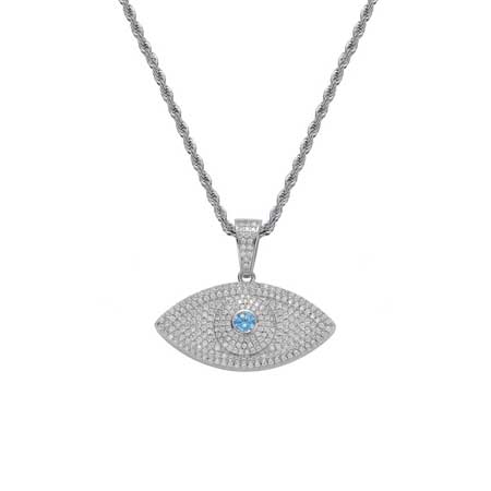 Large Evil Eye Necklace Pendant with Rope Chain