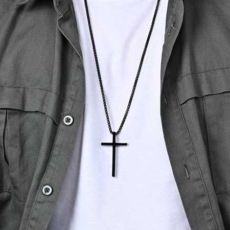 Large Medium Small Stainless Steel Cross Pendant Necklace