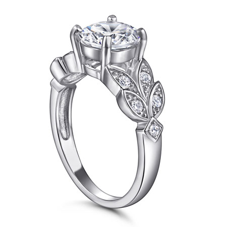 Sterling Silver Leaves Engagement Ring