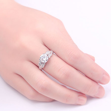 Sterling Silver Leaves Engagement Ring