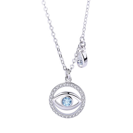 Light Blue Evil Eye Necklace with Cirle Pendant Sterling Silver