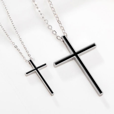 Long Thin Cross Necklace for Couple in Sterling Silver