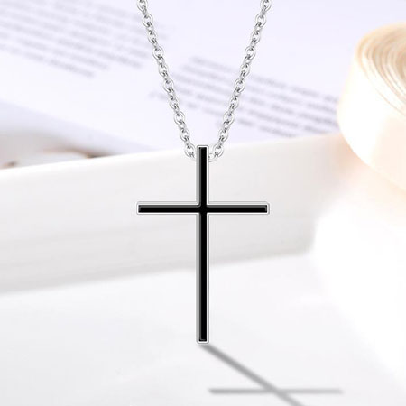 Long Thin Cross Necklace for Couple in Sterling Silver
