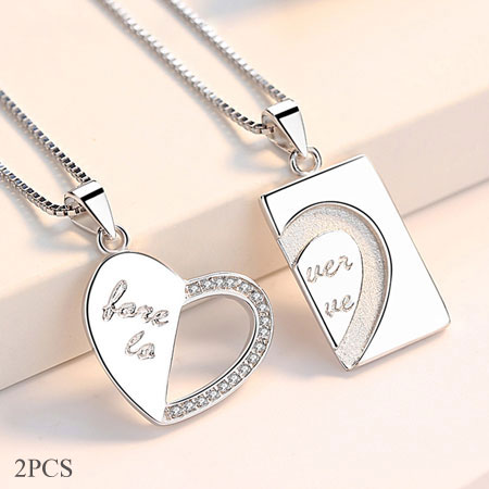 VA I Love You Matching Heart His&Hers Couple Pendant Stainless Steel Necklace Rosegold