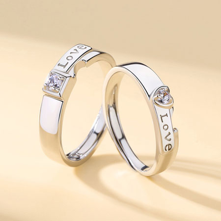 Love Rings for Couples with CZ Diamonds in Sterling Silver