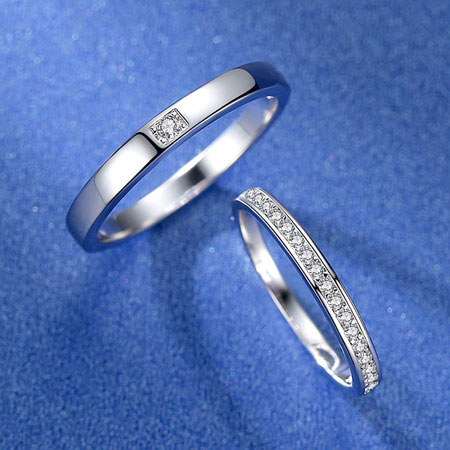 Man and Woman Wedding Ring Sets in Sterling Silver
