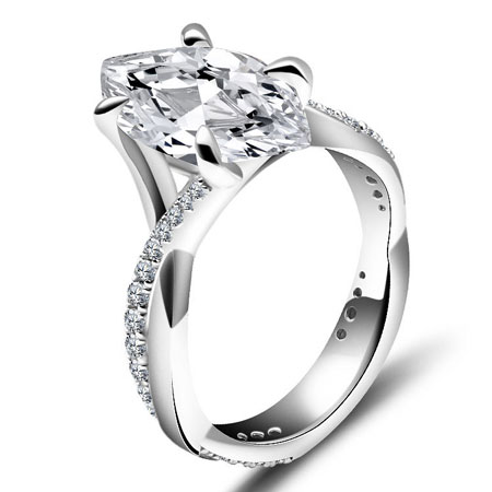 Marquise Engagement Ring with Twisted Band Sterling Silver