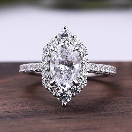 Marquise Pave Halo Shape with Oval Stone Engagement Ring Sterling Silver