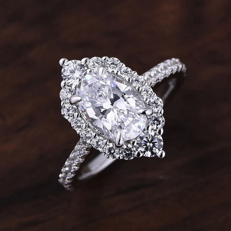 Marquise Pave Halo Shape with Oval Stone Engagement Ring Sterling Silver