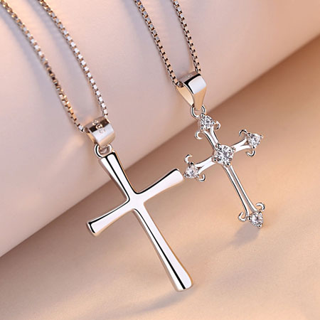 Matching Cross Necklaces for Couples in Sterling Silver