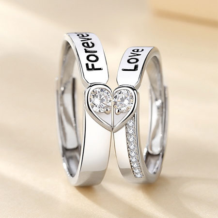 Matching Heart Couple Rings Love Forever in Sterling Silver