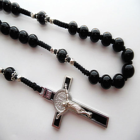 Mens Black Onyx Rosary Necklace