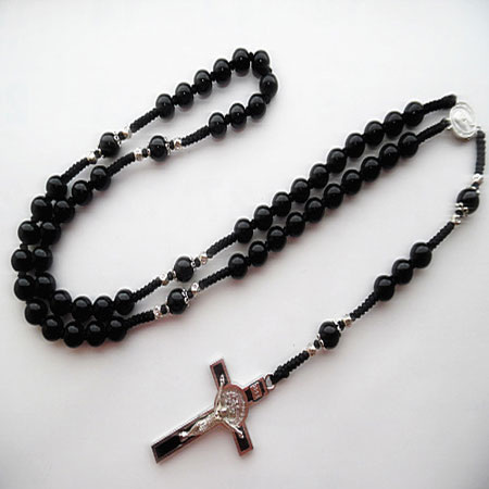 Mens Black Onyx Rosary Necklace