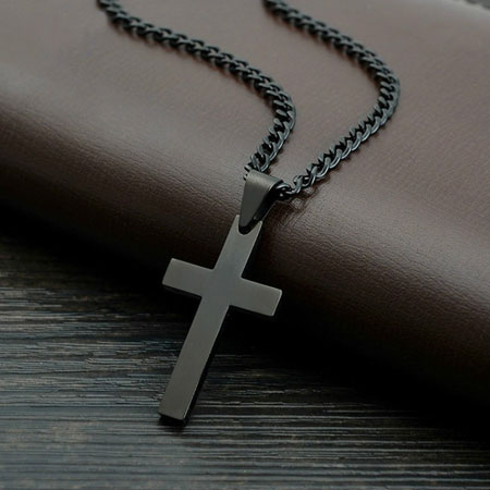 Men's Black Stainless Steel Cross Necklace
