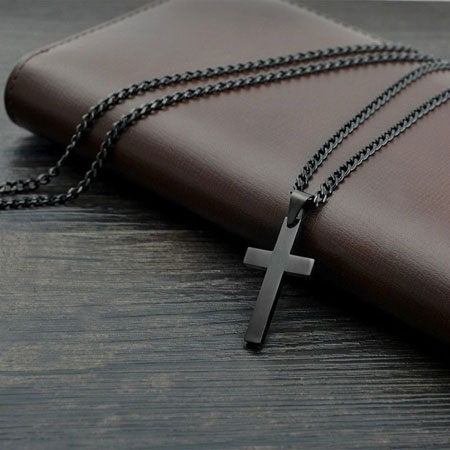 Men\'s Black Stainless Steel Cross Necklace