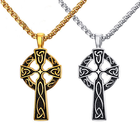 Stainless Steel Mens Celtic Cross Necklace