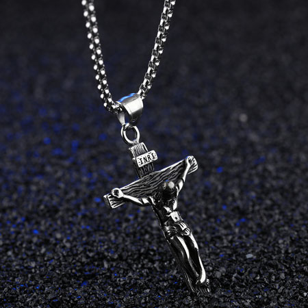 Stainless Steel Mens Jesus Cross Necklace with Chain
