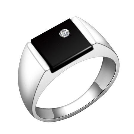 Men's Square Black Onyx Ring in Sterling Silver