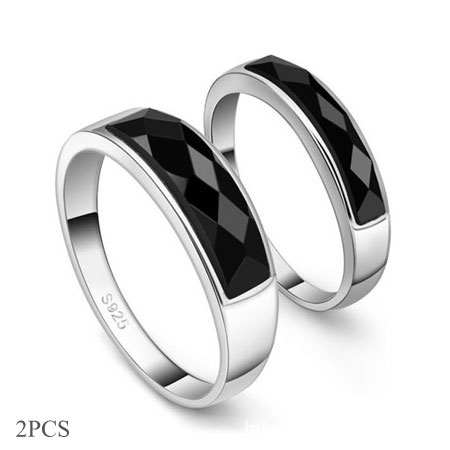 Mens and Womens Silver Ring with Black Onyx Stone