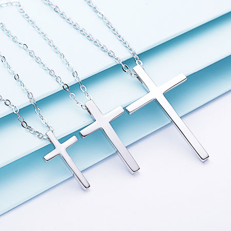 Mens and Womens Simple Cross Necklace Pendant Sterling Silver