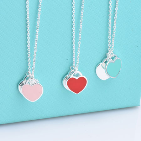 mini double heart tag pendant pink