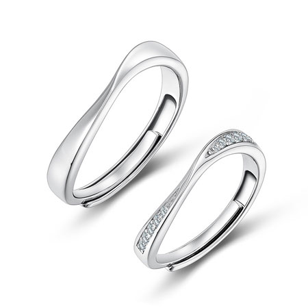 Sterling Silver Mobius Rings for Couple with CZ Diamond