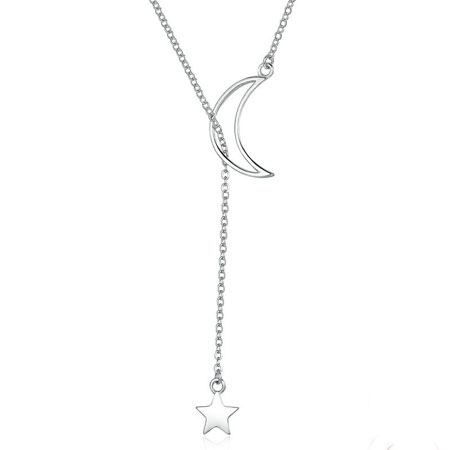Moon and Star Lariat Necklace in Sterling Silver
