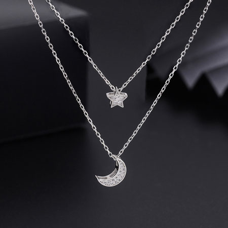 Moon and Star Layered Necklace in 999 Sterling Silver