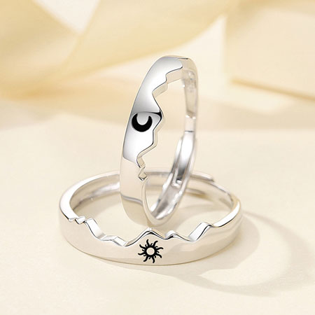 Moon and Sun Matching Promise Rings in Sterling Silver
