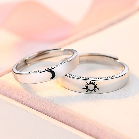 Moon and Sun Ring Set for Couples in Sterling Silver